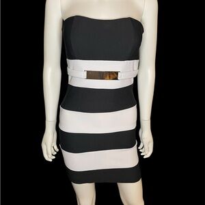 Elegant Black and White Strapless Dress